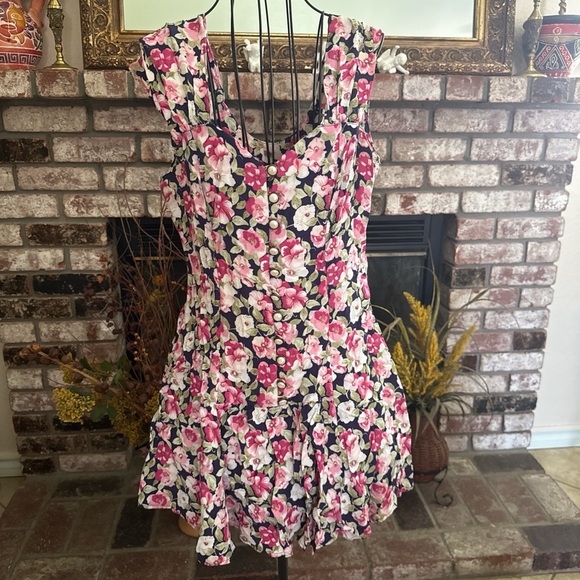 All that Jazz Dresses & Skirts - Vintage 90s Floral Drop Waist Button Up Mini Dress Sz 4